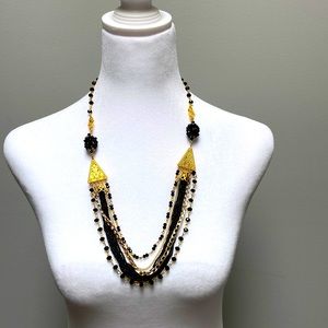 Multi-Layered black Beaded Necklace.